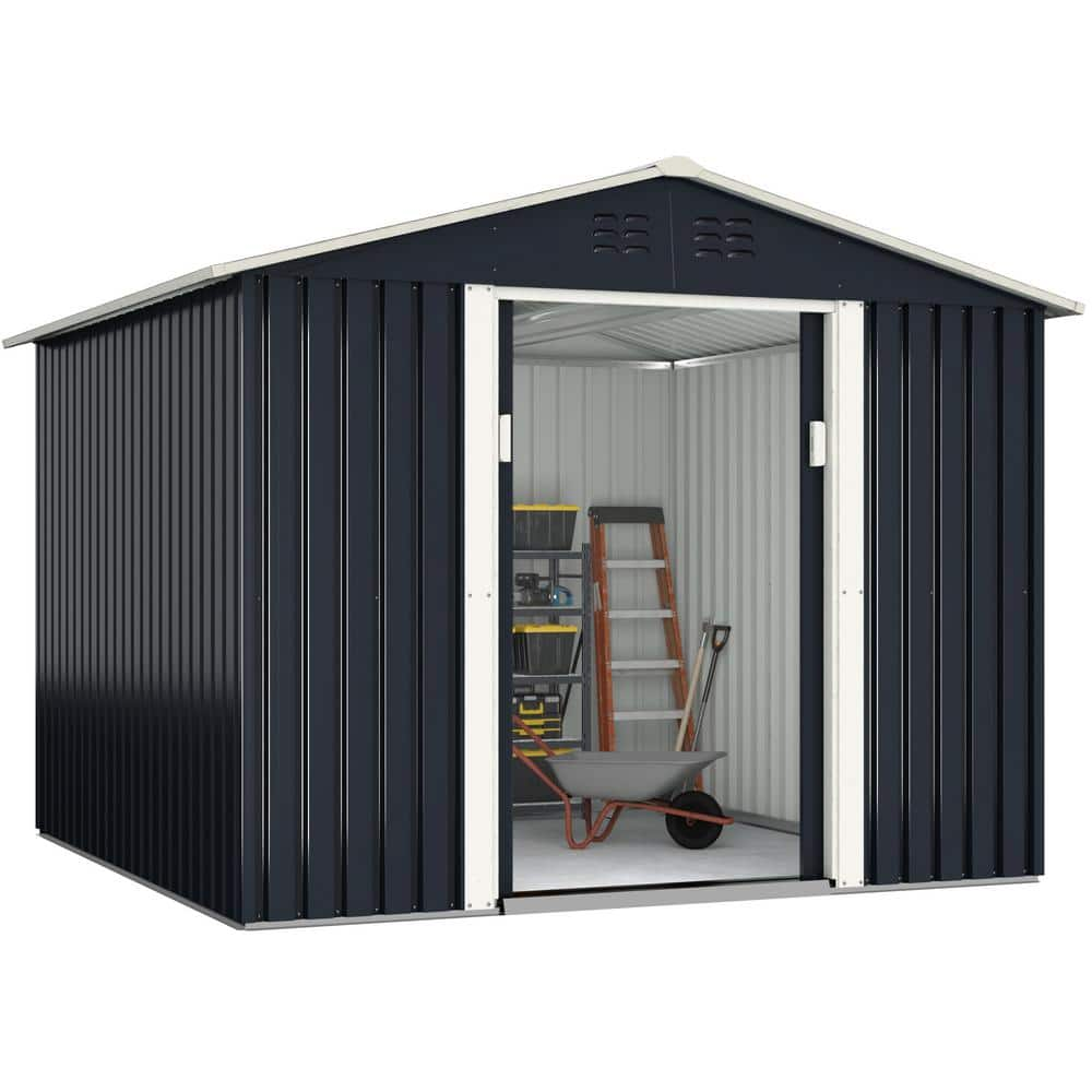 8.4 ft. W x 8.4 ft. D Outdoor Storage Building Metal Storage Shed Garden Tool Storage with Sliding Door (70.56 sq. ft.) -  JAXPETY, HG61N1328-T01