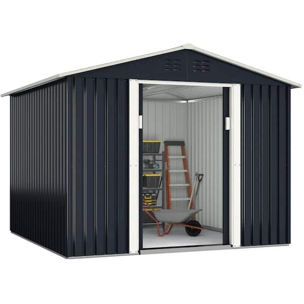 8.4 ft. W x 8.4 ft. D Outdoor Storage Building Metal Storage Shed Garden Tool Storage with Sliding Door (70.56 sq. ft.)
