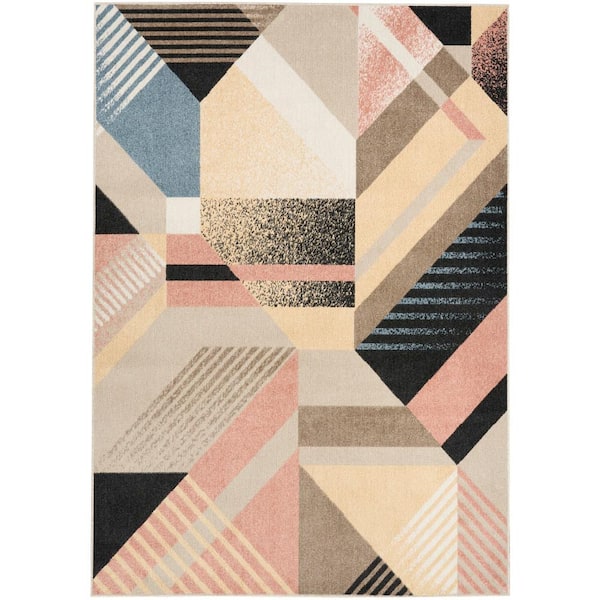 Nourison Washable Decor Multicolor 5 ft. x 7 ft. Abstract Contemporary Area Rug