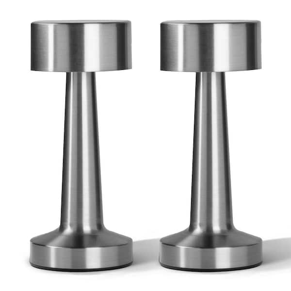 Bell + Howell The Chelsea 8.4 in. Chrome Modern Cordless Rechargeable Integrated LED Table Lamp (2-Pack)