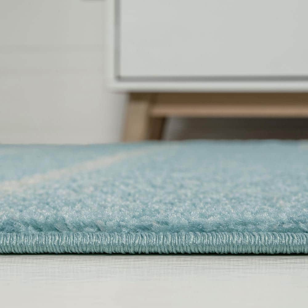 Turquoise and Cream Synthetic Stripe 3' x 5' Area Rug
