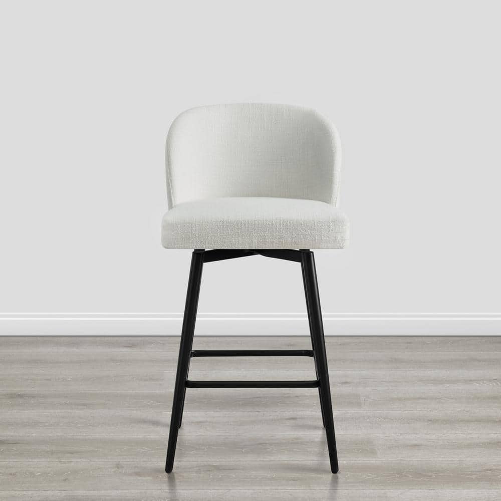 White Upholstered Swivel Counter Stools with Iron Legs, Set of 2
