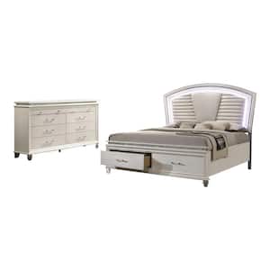 Litzler 2-Piece Pearl White Wood King Bedroom Set with 2-Foot Drawers and Dresser
