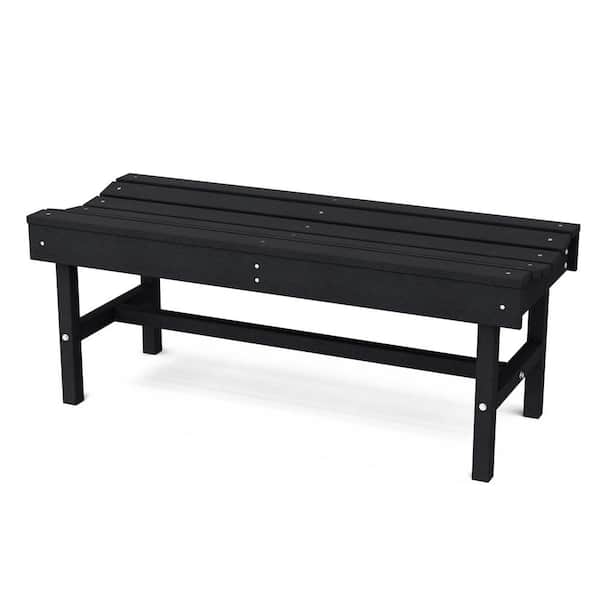 Wildridge Classic 46.5 in. Black Plastic Backless Outdoor Vineyard Bench