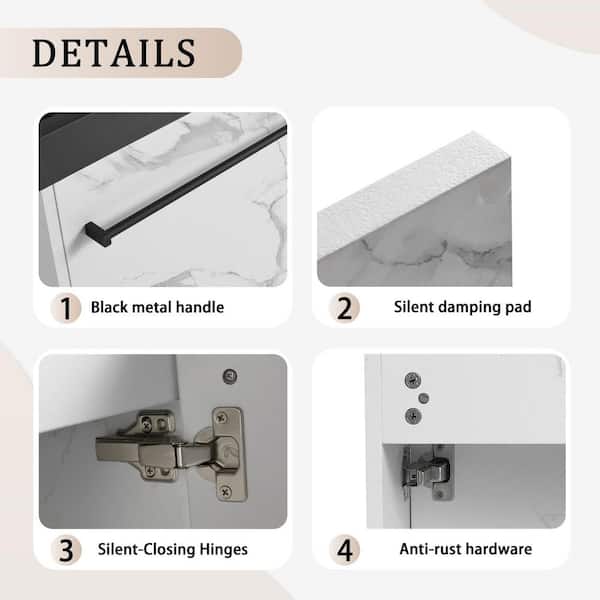 19.7 in. Wall-Mounted White Bath Vanity with Black Resin Sink Top Unassembled