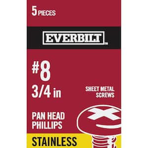 #8 x 3/4 in. Phillips Pan Head Stainless Steel Sheet Metal Screw (5-Pack)