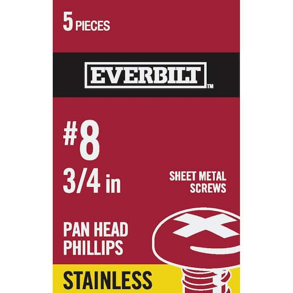 Everbilt #8 x 3/4 in. Phillips Pan Head Stainless Steel Sheet Metal Screw (5-Pack)