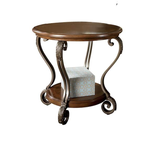 Benjara 28 in. Brown Round Wood End Table with Storage Shelf