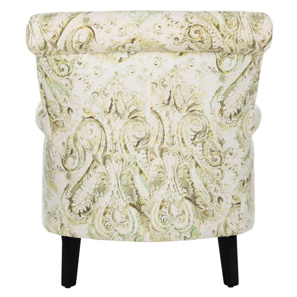 Contemporary Floral Green Linen-Blend Wood Accent Chair