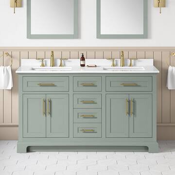 Home Decorators Collection Doveton 60 in. Double Sink Sage Green Bath Vanity with White Engineered Marble Top (Assembled) Doveton 60SG