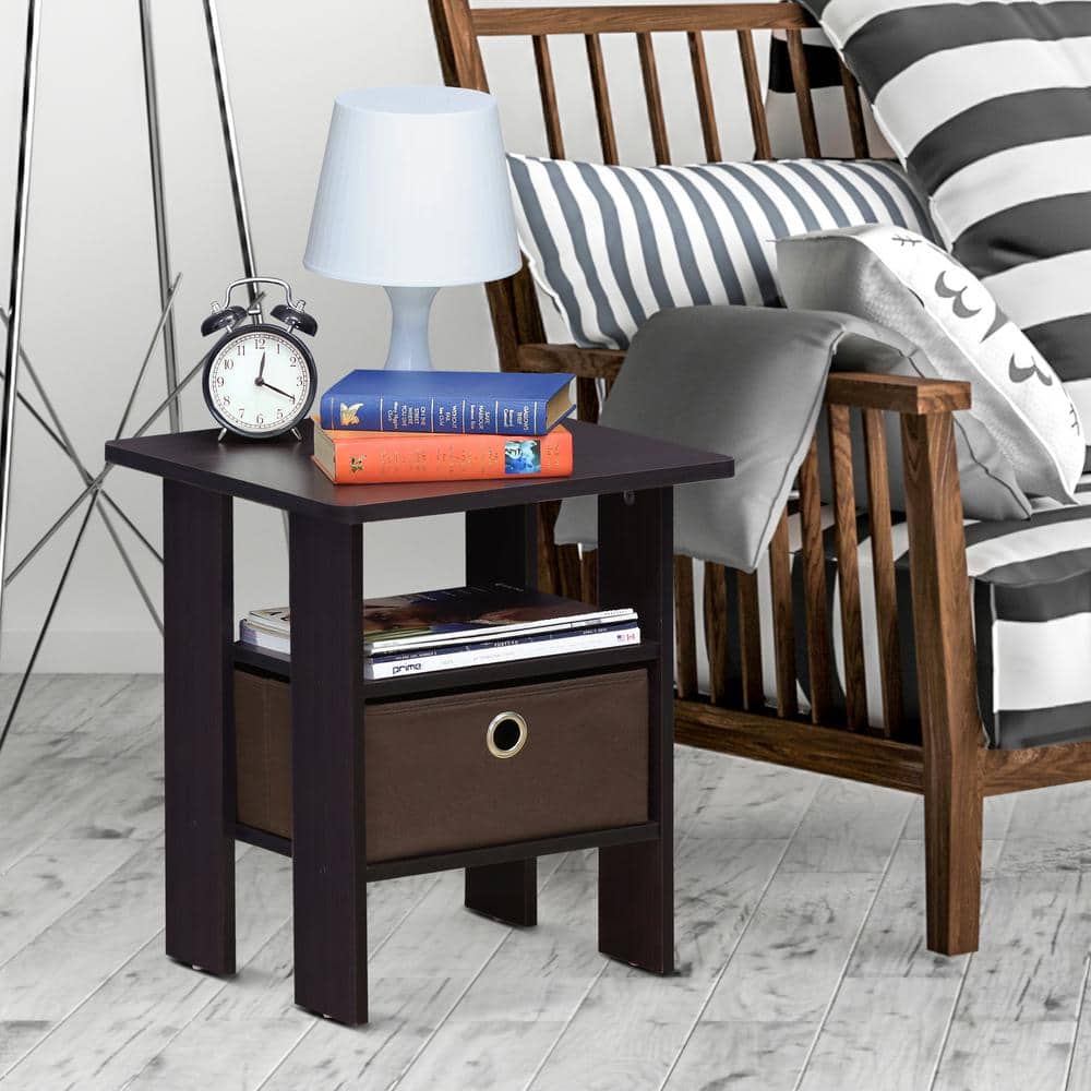 Furinno Home Living Dark Walnut Storage End Table (Set of 2) 211157DWN