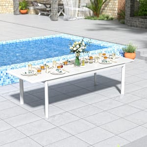 White Aluminum Rectangle Outdoor Dining Table with Extension