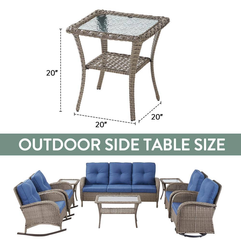 Carlos Gray Steel and Wicker Outdoor End Table with Glass Top