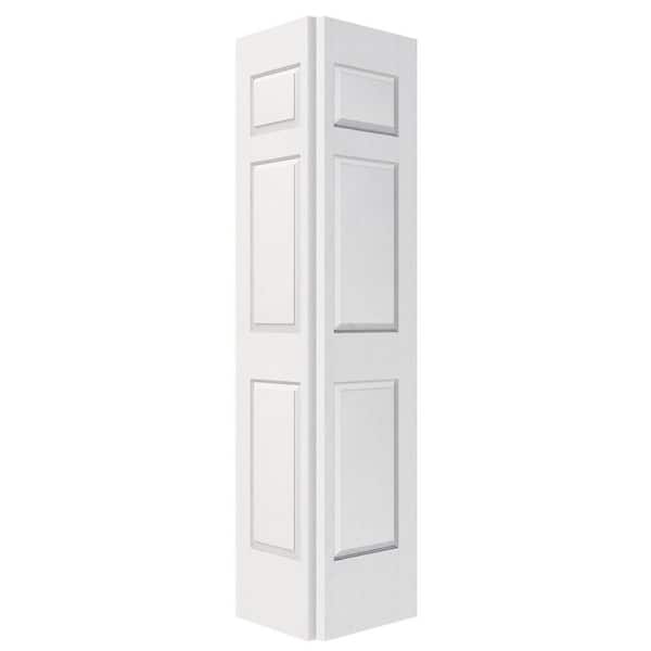 36 in. x 80 in. 6 Panel Textured MDF White Hollow Core Composite DIY Painted Bi-Fold Door with Hardware Kits
