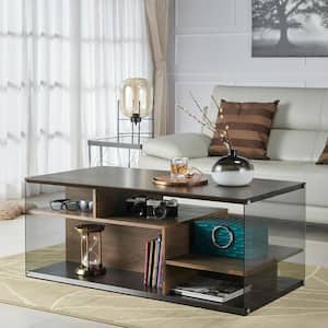 Marani 49 in. Brown Large Rectangle Wood Coffee Table with Shelves