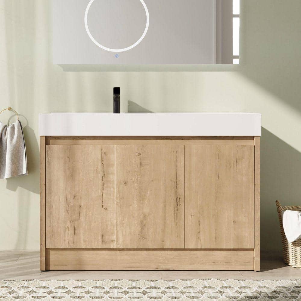 48 in. Freestanding Single Oak Bath Vanity with White Resin Top Unassembled price history on PriceWatchPro