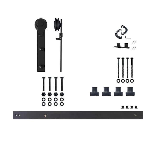 HOMACER 5.5 ft./66 in. Black Rustic Non-Bypass Sliding Barn Door Hardware Kit Straight Design Roller for Single Door