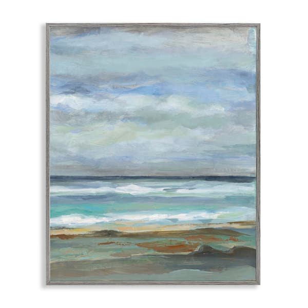 Stupell Industries Traditional Cloudy Seashore by Silvia Vassileva Gray Framed Coastal Giclee Art Print 14 in. x 11 in.