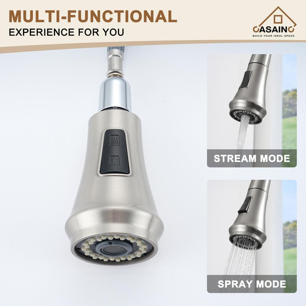 Brushed Nickel Pull-Down Kitchen Faucet with Deck Plate