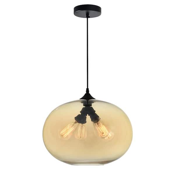 Glass 4 Light Down Pendant With Amber Finish