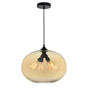 Glass 4 Light Down Pendant With Amber Finish