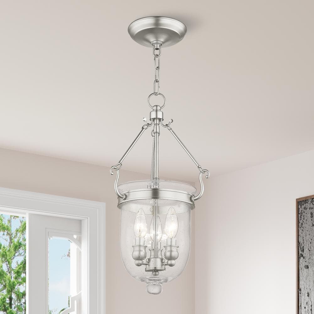 Jefferson Brushed Nickel Seeded Glass 3-Light Chain Lantern