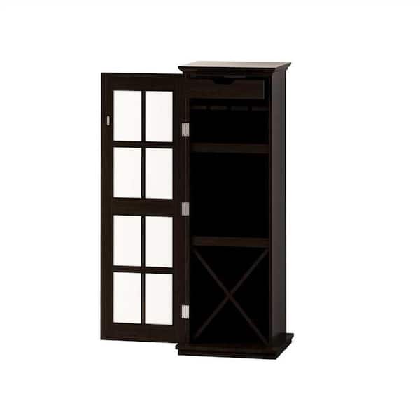 Unbranded 4-Bottle Brown Particle Board Modern Glass Door Wine Cabinet with Drawer and X-Shaped Wine Rack