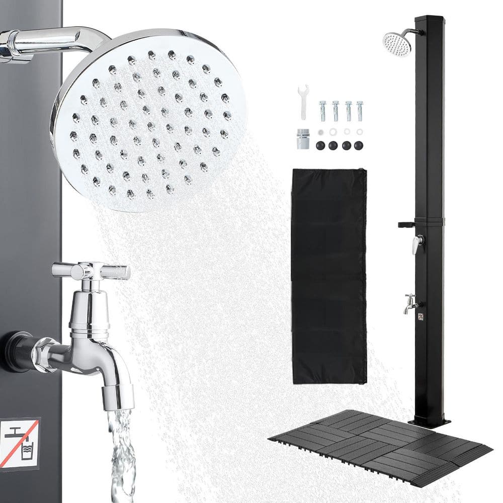 9.2 Gal. Solar Heated Shower, Black 6.4 ft. Showerhead Height Outdoor Shower with Floor Kit and Foot Faucet Freestanding price history on PriceWatchPro