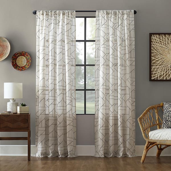 Sun Zero Capri Gray/Linen Blend 50 in. W x 63 in. L Rod Pocket Light Filtering Curtain (Single Panel)