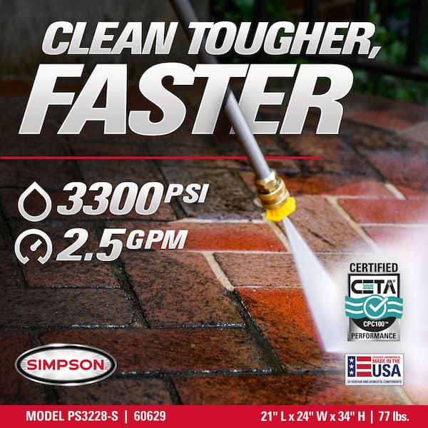 SIMPSON 3300 PSI 2.5 GPM Gas Pressure Washer with HONDA GX200, 15