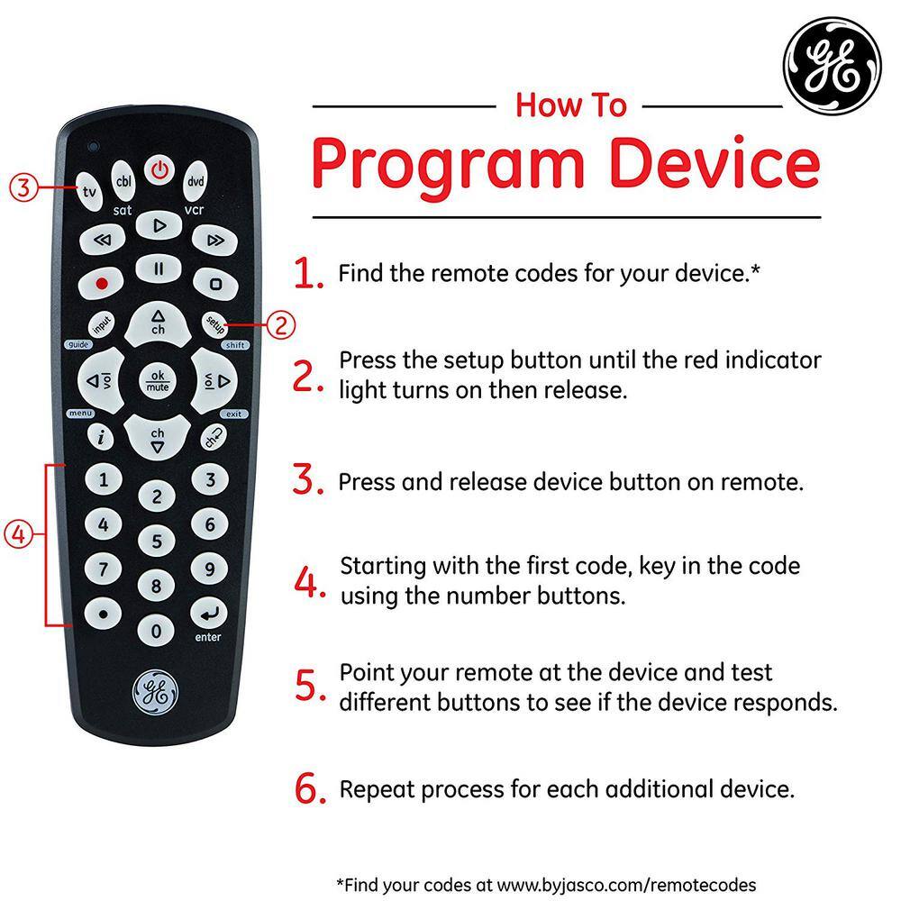 GE 3-Device Black Universal Remote Control with RF