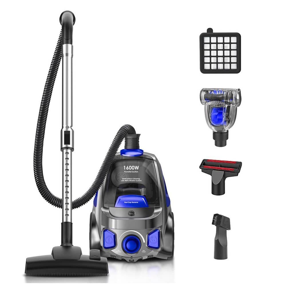 1600W Bagless Corded Canister Vacuum w 32Kpa Suction, 3.7Qt Dust Cup, HEPA Filter for Floors Carpets Pet Hair, Blue price history on PriceWatchPro