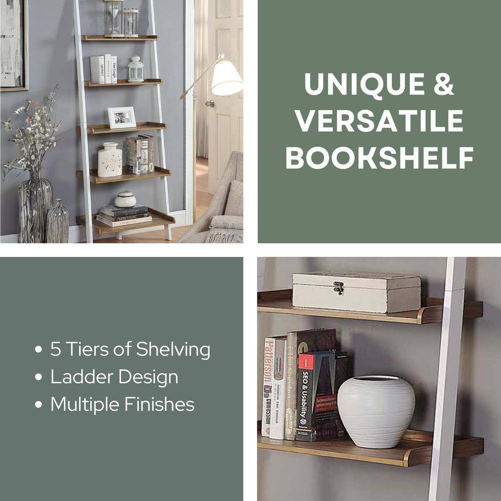 Driftwood and White 5-Tier Wood Bookshelf Ladder