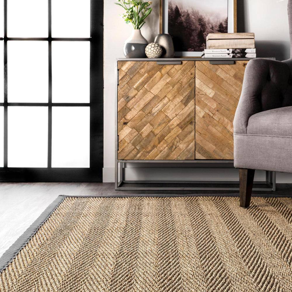Dark Gray Seagrass Herringbone 8' x 10' Reversible Area Rug