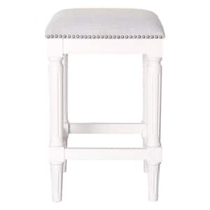 27 in. Antiqued White Backless Wood Counter Height Bar Chair with Upholstery Seat