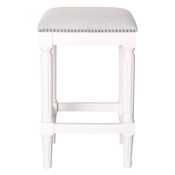HomeRoots 27 in. Antiqued White Backless Wood Counter Height Bar Chair with Upholstery Seat