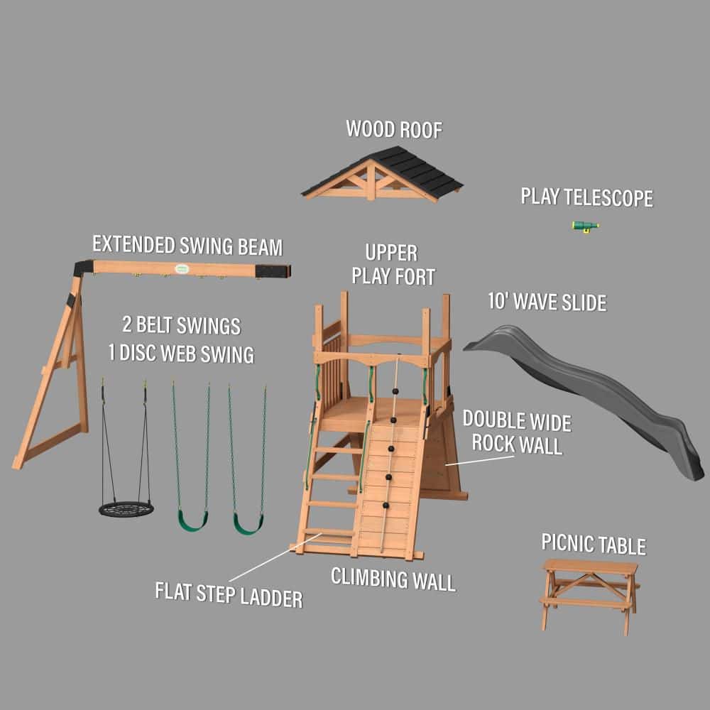 Endeavor II Cedar Swing Set with Gray Wave Slide