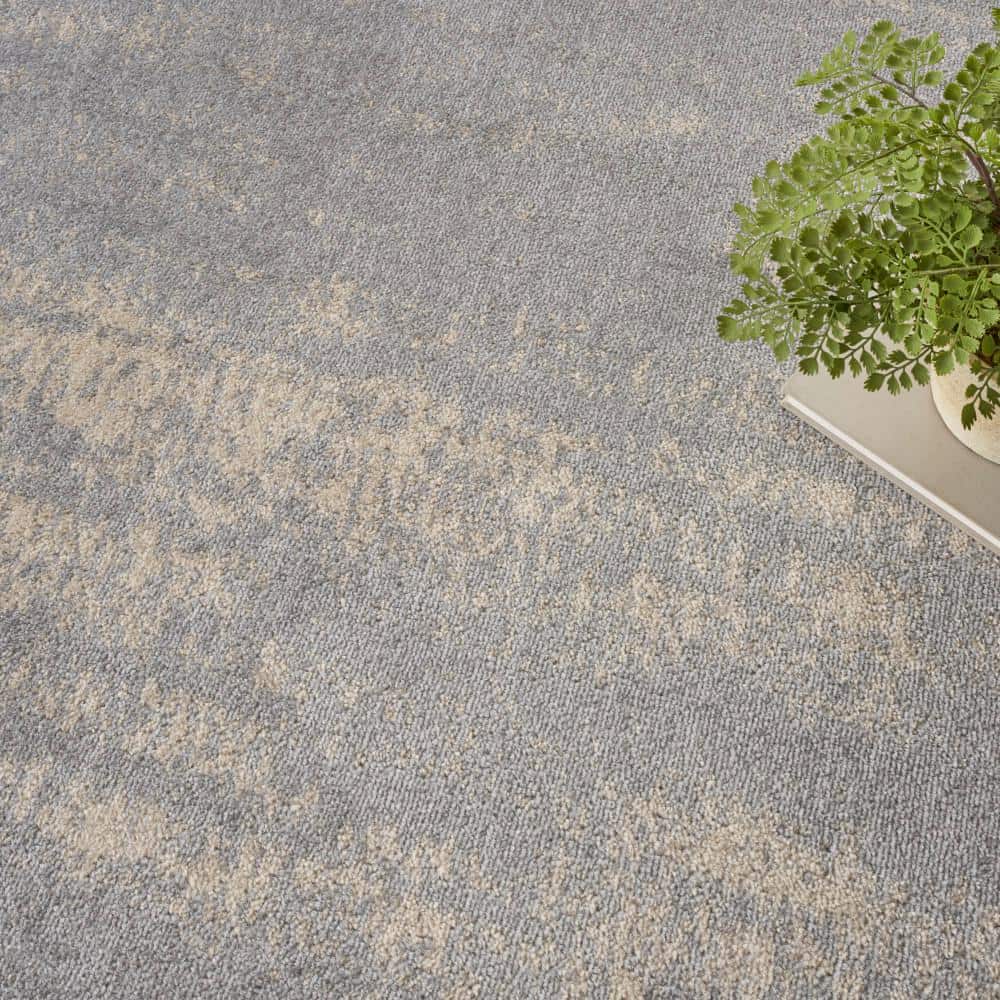 Essentials 5' Square Grey/Beige Abstract Synthetic Outdoor Rug