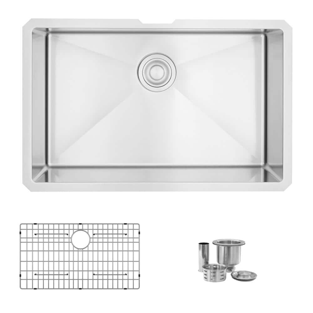 Undermount 28 in. Stainless Steel Single Bowl 16 Gauge Kitchen Sink with Grid and Strainer price history on PriceWatchPro