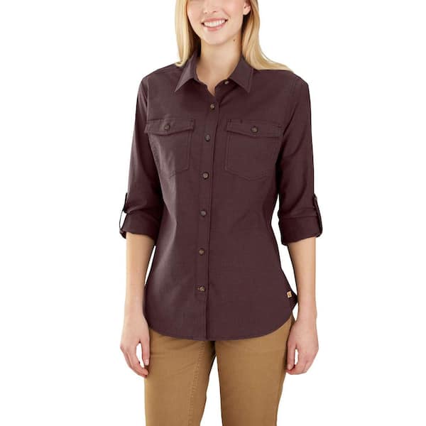 Carhartt Women's Small Deep Wine Cotton/Spandex Rugged Flex Bozeman Shirt