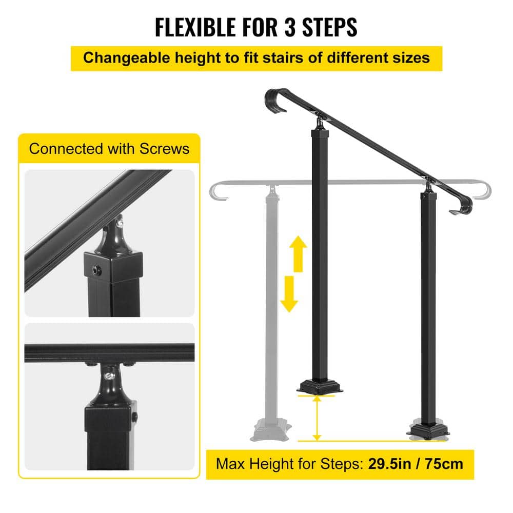 Black Wrought Iron Handrail for 3-5 Steps