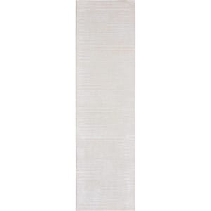 Edgy Beige 3 ft. x 8 ft. Striped Bamboo Silk and Wool Runner Area Rug