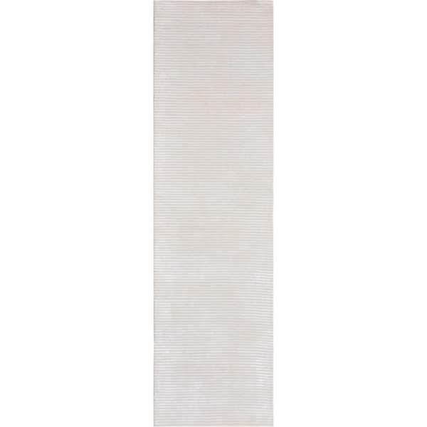 Pasargad Home Edgy Beige 3 ft. x 8 ft. Striped Bamboo Silk and Wool Runner Area Rug