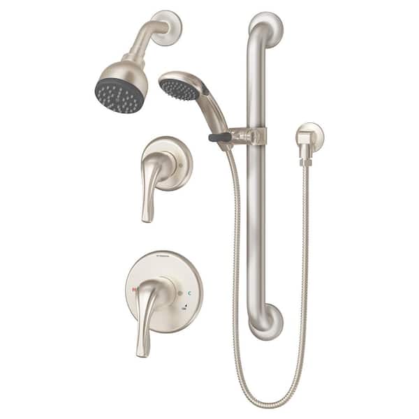 Symmons Origins Double Handle 1-Spray Shower Faucet 1.5 GPM with Low Flow in. Satin Nickel (Valve Included)