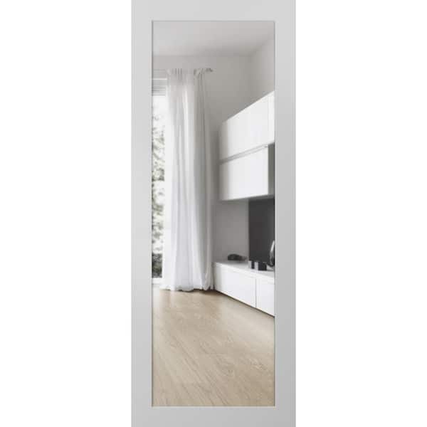 30 in. W. x 80 in. No Bore Solid Core Frosted Glass White Finished Pine Wood Interior Door Slab