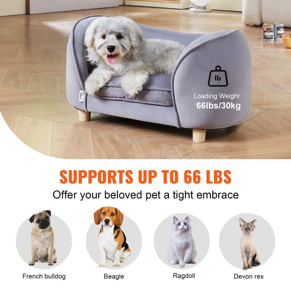 Gray Velvet Small Pet Sofa with Wooden Frame