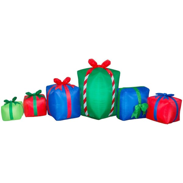 Home Accents Holiday 3 ft. H x 9 ft. W Pre-Lit Inflatable Holiday Gifts Yard Decoration