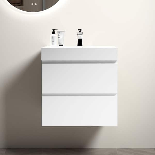 Ziyudura 24 in. Single Sink Floating White Bath Vanity with White Ceramic Top (Assembled), DTC Soft-closing Drawers