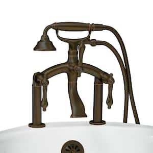 Vintage Style 3-Handle Deck Mount Claw Foot Tub Faucet with Metal Levers and Handshower in Oil Rubbed Bronze