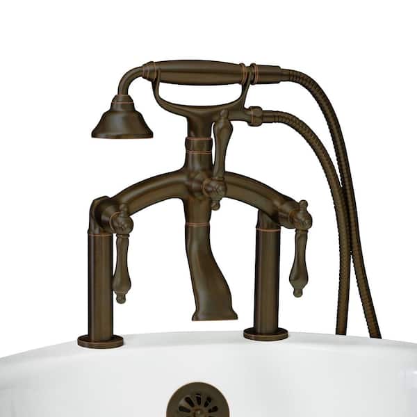 PELHAM & WHITE Vintage Style 3-Handle Deck Mount Claw Foot Tub Faucet with Metal Levers and Handshower in Oil Rubbed Bronze